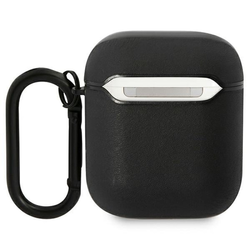 BMW BMA222RVSK Leather Color Lines Apple AirPods 1/2 ausinių dėklo užvalkalas, juodas