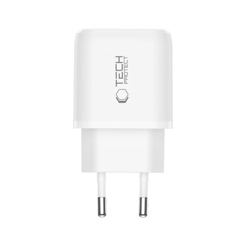 Tech-Protect NCA30 sieninis įkroviklis USB-A, USB-C PD 30W / QC3.0, baltas