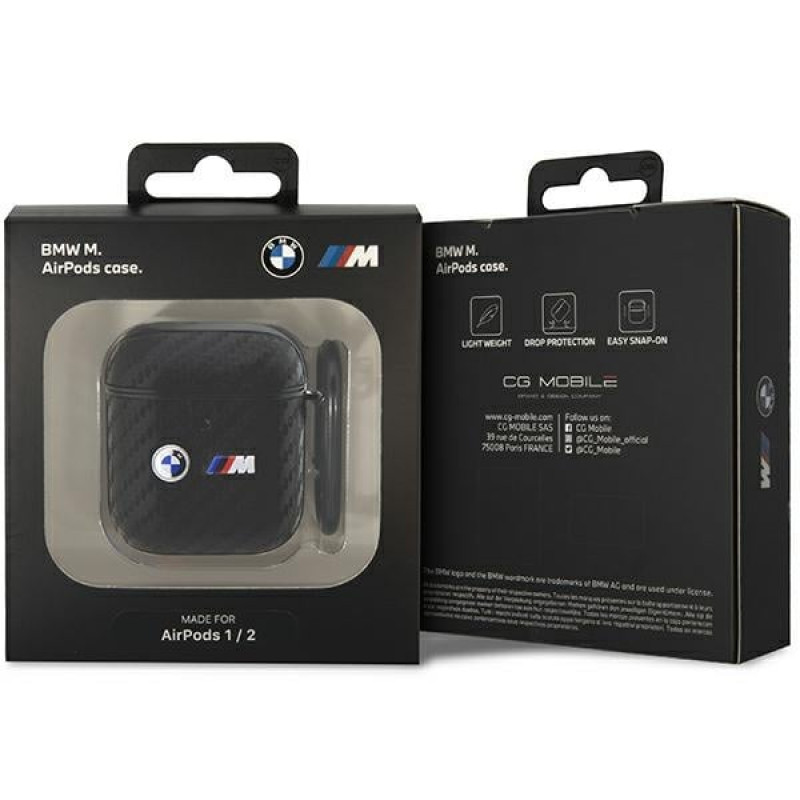 BMW BMA2WMPUCA2 Carbon Double Metal Logo dangtelis Apple AirPods 1/2, juodas
