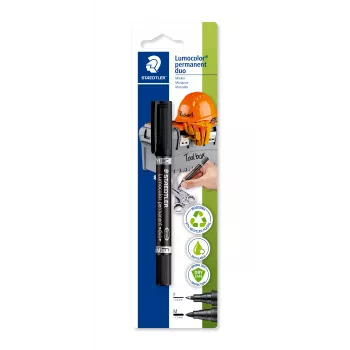 STAEDTLER Lumocolor duo permanentinis žymeklis su 2 antgaliais, 0,6 mm / 1,5 mm, blisteris (348-9 BK-1)