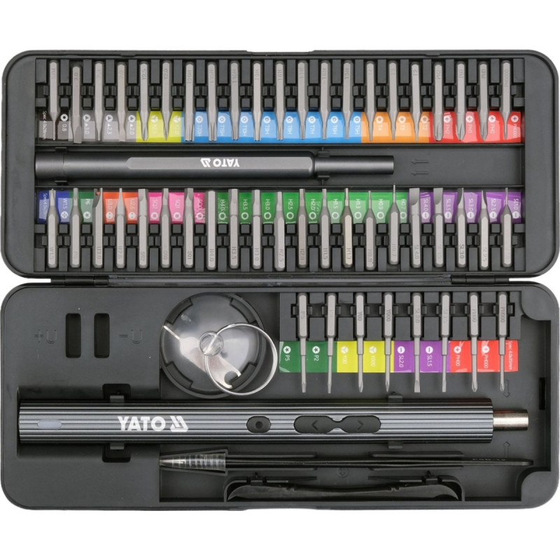 YATO YT-25770 atsuktuvų rinkinys su antgaliais, 3,7 V, 56 vnt.