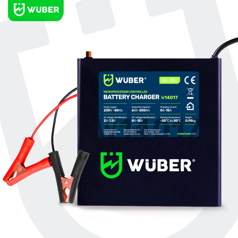 Wuber W14017 mikroprocesorinis akumuliatorių įkroviklis, 6-12 V, 15 A