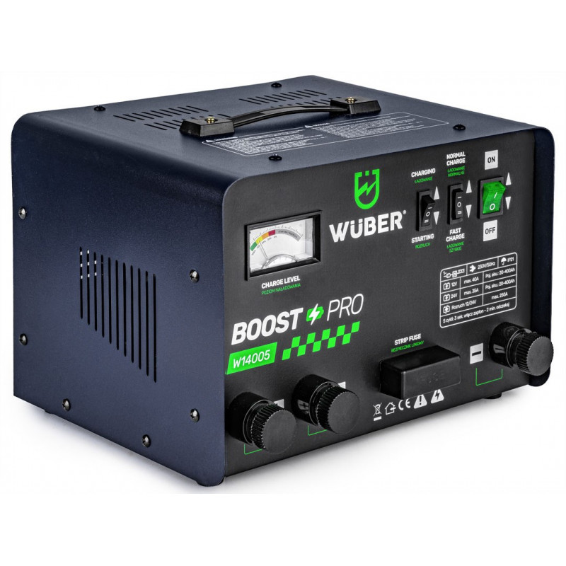 Wuber W14005 automobilio akumuliatoriaus įkroviklis su paleidimo funkcija, 40 A, 12 V/24 V