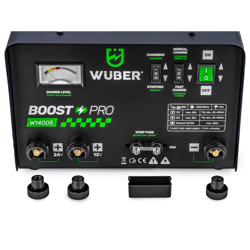 Wuber W14005 automobilio akumuliatoriaus įkroviklis su paleidimo funkcija, 40 A, 12 V/24 V