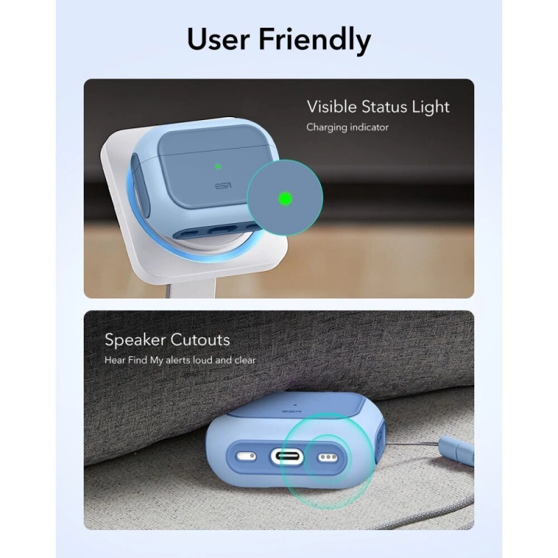 ESR Orbit HaloLock MagSafe dėklas Apple AirPods Pro 3 ausinukų įkrovimo dėžutei, Powder Blue