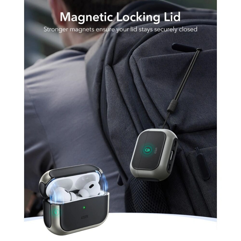 ESR Orbit HaloLock MagSafe dėklas, skirtas Apple AirPods Pro 3, titano spalvos
