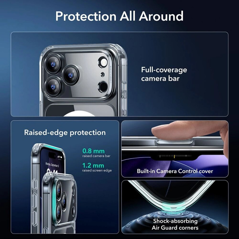 ESR Classic Hybrid MagSafe dėklas su grūdintu stiklu, skirtas Apple iPhone 17 Pro Max, permatomas