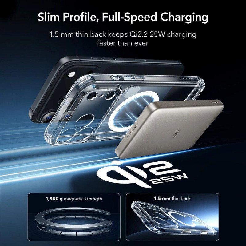 ESR Classic Hybrid MagSafe dėklas su grūdintu stiklu, skirtas Apple iPhone 17 Pro Max, permatomas