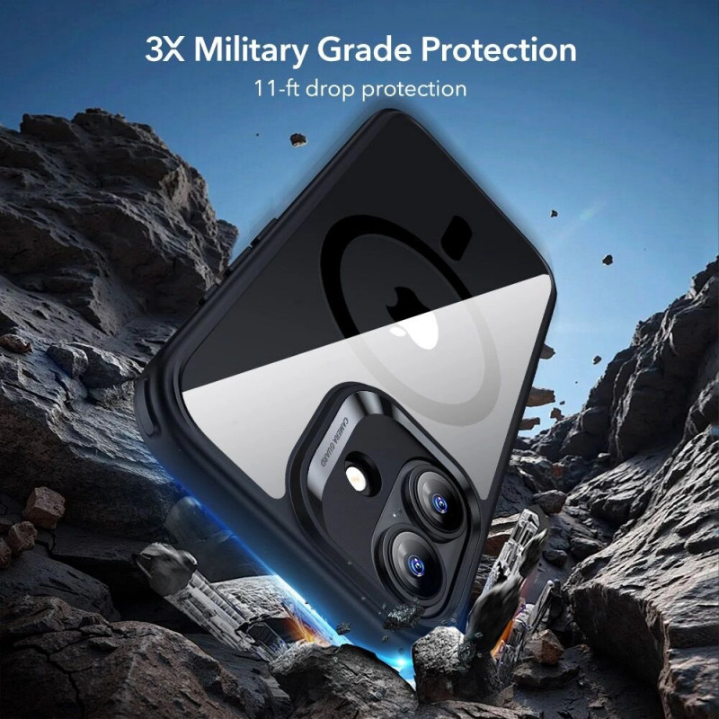ESR Classic Hybrid MagSafe dėklas su grūdintu stiklu, skirtas Apple iPhone 17, permatomas/juodas