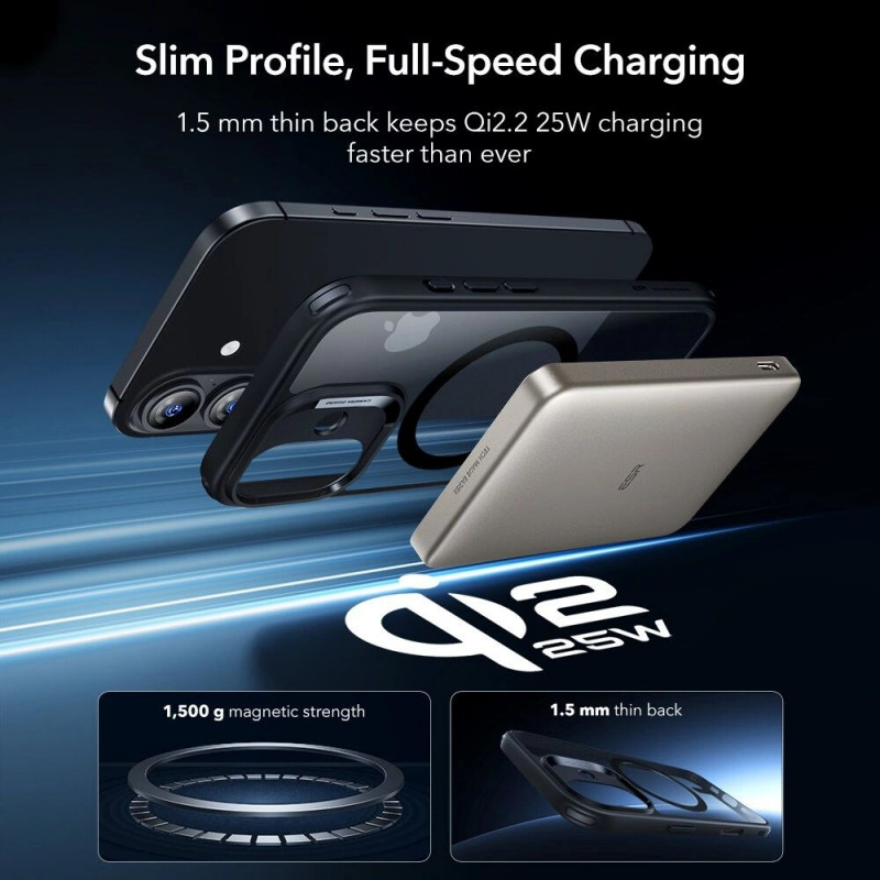 ESR Classic Hybrid MagSafe dėklas su grūdintu stiklu, skirtas Apple iPhone 17, permatomas/juodas