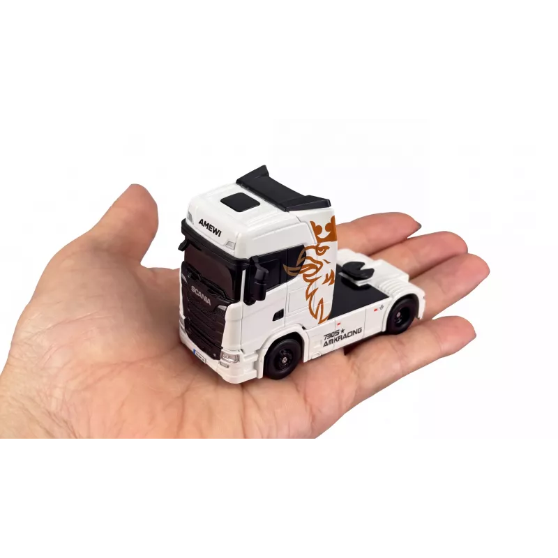 Amewi Mini-Scania 730 S su dėžiniu priekabos puspriekabiu 1:64 RTR, baltas (22784)