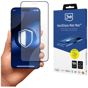 3MK HardGlass Matt Max grūdintas stiklas, skirtas Apple iPhone 18 Pro Max, matinis, juodas