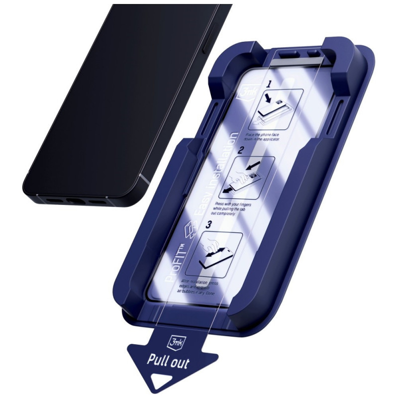 3MK HardGlass Max grūdintas stiklas su aplikatoriumi, skirtas Apple iPhone 13 / 13 Pro / 14 / 16e / 17e, juodas