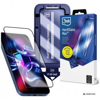 3MK HardGlass Max grūdintas stiklas su aplikatoriumi, skirtas Apple iPhone 15 / 16, juodas