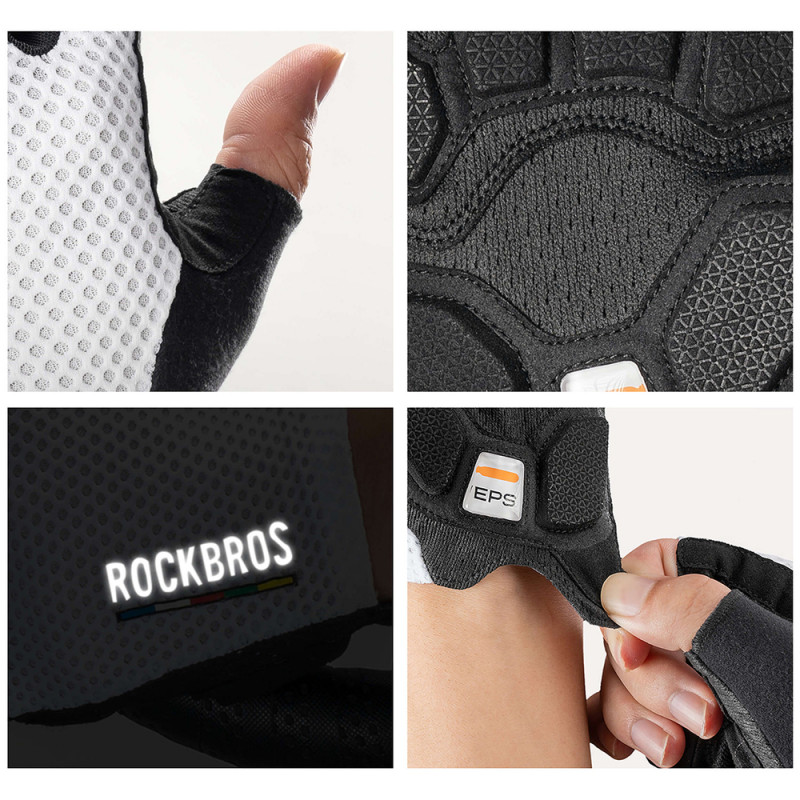 Rockbros TLS004 ROAD TO SKY trumpapirštės amortizuojančios dviračių pirštinės S, baltos