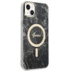 Guess GUBPP14SHMEACSK rinkinys: dėklas ir belaidis įkroviklis Apple iPhone 14 6.1", juodas kietas dėklas Marble MagSafe