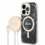 Guess GUBPP14LHMEACSK rinkinys: dėklas ir belaidis įkroviklis Apple iPhone 14 Pro 6.1", juodas kietas dėklas Marble MagSafe