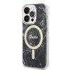 Guess GUBPP14LHMEACSK rinkinys: dėklas ir belaidis įkroviklis Apple iPhone 14 Pro 6.1", juodas kietas dėklas Marble MagSafe
