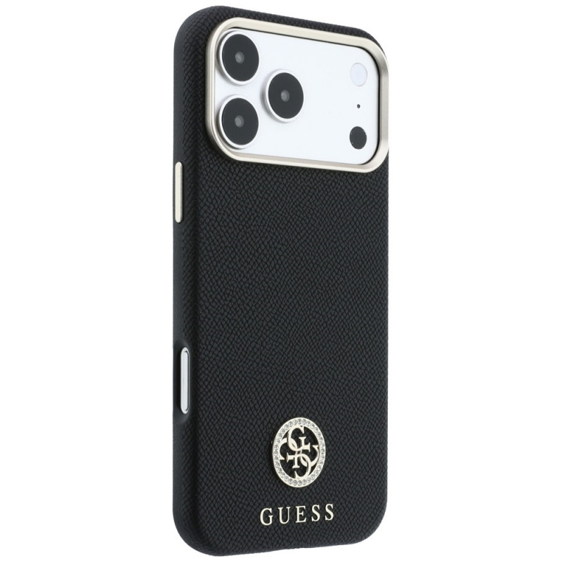 Dėklas Guess GUE005537-0 Grained Round Strass Logo MagSafe telefonui Apple iPhone 18 Pro Max / 17 Pro Max, juodos spalvos