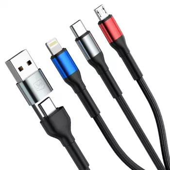 3MK Hyper Cable N-SERIES 6in1 USB-C / USB-A į USB-C / MicroUSB / Lightning laidas, QC 3.0, 18 W (9 V / 2 A), 1.2 m, juodos spalvos