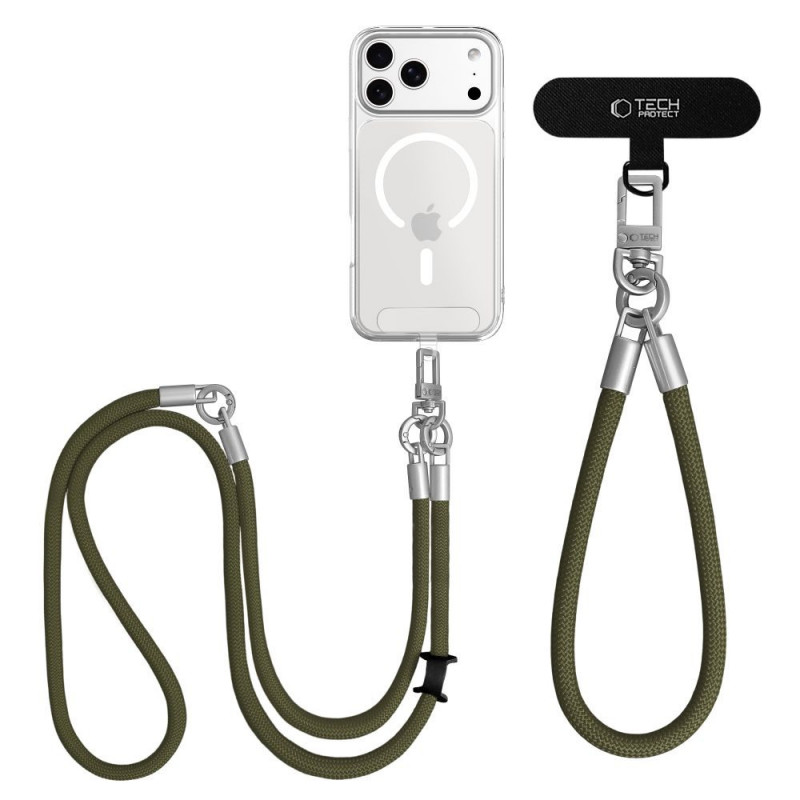 Tech-Protect C10S Rope Crossbody & Wrist dirželių telefonui komplektas, alyvuogių žalia/titano spalvos