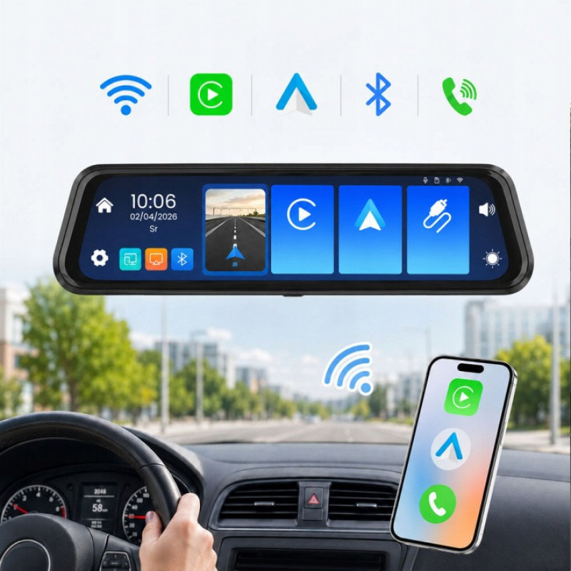ORLLO Autoplay PRO 4K automobilinė vaizdo kamera priekiui ir galui, su GPS ir Wi-Fi