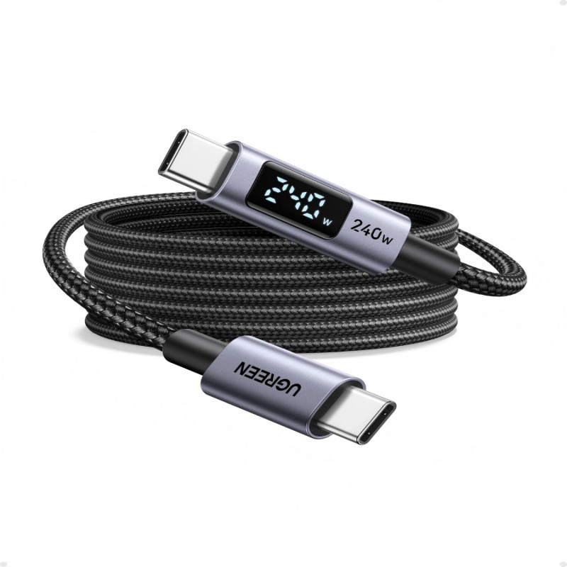 Ugreen L530 juodas USB-C–USB-C kabelis, 2 m, PD 240 W, 480 Mbps, su ekranu
