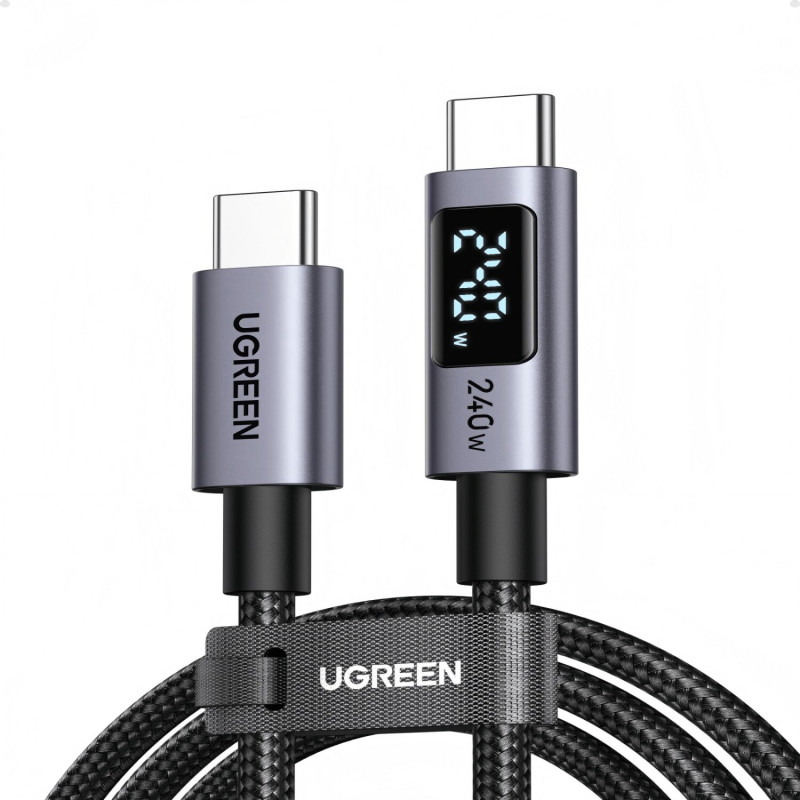 Ugreen L530 juodas USB-C–USB-C kabelis, 2 m, PD 240 W, 480 Mbps, su ekranu