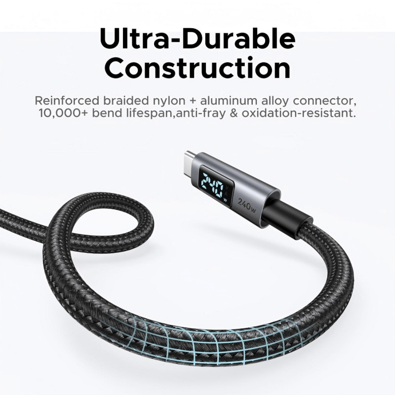 Ugreen L530 juodas USB-C–USB-C kabelis, 2 m, PD 240 W, 480 Mbps, su ekranu