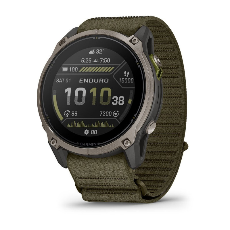 Garmin Enduro 4 GPS išmanusis laikrodis, tamsiai alyvuogių ComfortFit audinio dirželis (010-04799-01)