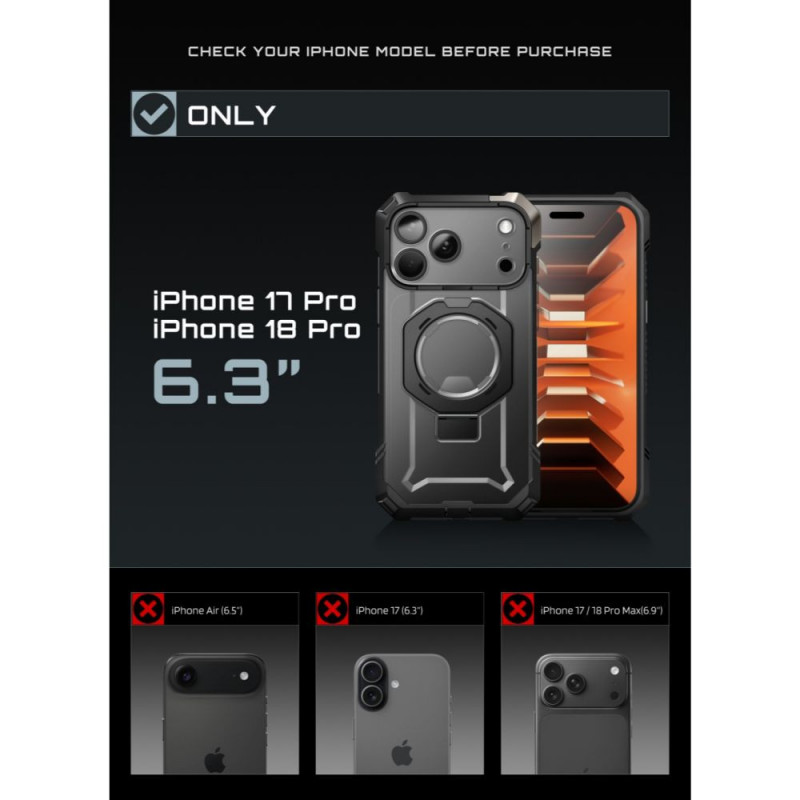 Supcase UB Grip Mag MagSafe dėklas Apple iPhone 17 Pro / 18 Pro, juodas