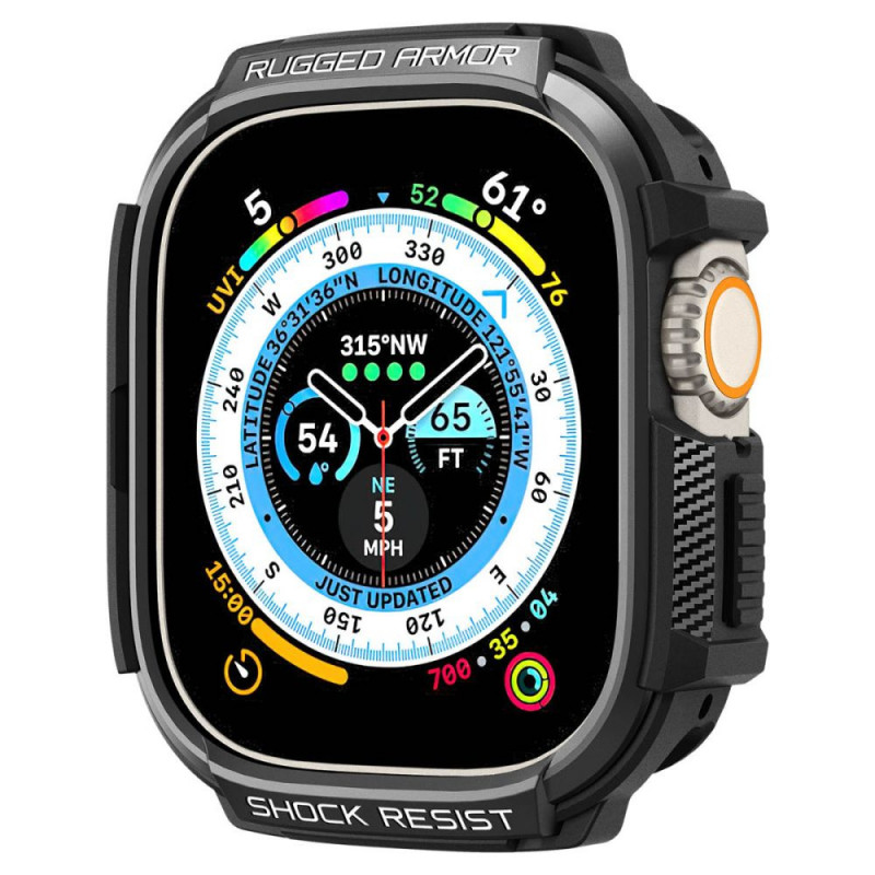 Spigen Rugged Armor dėklas Apple Watch Ultra 49 mm, matinė juoda (ACS05456)