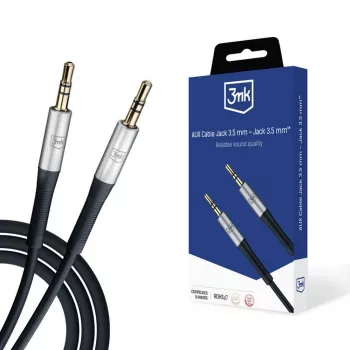3MK AUX kabelis Jack 3,5 mm - Jack 3,5 mm, 1 m, juodas
