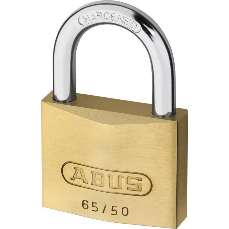 ABUS 65/50 KD spyna - kieto žalvario korpusas, grūdinto plieno lankas, skirtingi raktai
