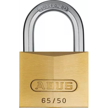 ABUS 65/50 KD spyna - kieto žalvario korpusas, grūdinto plieno lankas, skirtingi raktai
