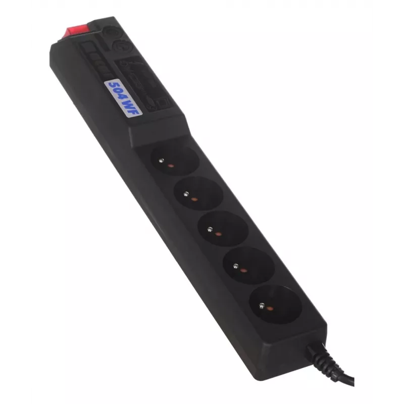 ACAR 504WF apsauginis ilgintuvas su EMI/RFI filtru, 5 Schuko lizdai, 3 m laidas, juodas
