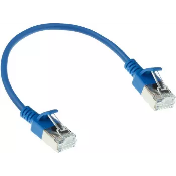 ACT mėlynas 0,15 m LSZH U/FTP CAT6A duomenų centro plonas pataisymo kabelis su RJ45 jungtimis be užkabinimų (DC7630)