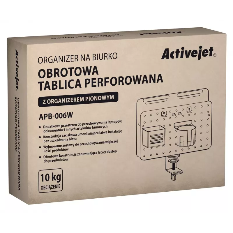 Activejet APB-006W besisukantis stalinis organizatorius su perforuotomis sienelėmis, pilkas ir baltas