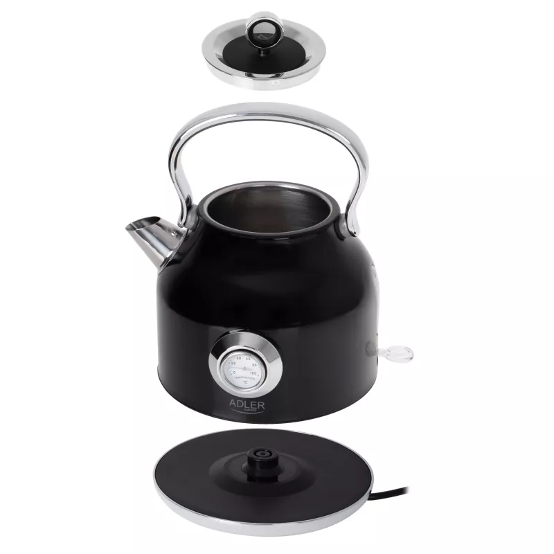 Adler AD 1346B elektrinis virdulys 1,7 l, 2200 W, juodos ir metalo spalvos