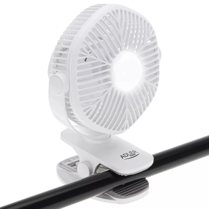 Adler AD 7335 Įkraunamas Segtuvinis Stalo Ventiliatorius, 6W, 12,7 cm, 3 Greičiai, Siūbavimas, Baltas