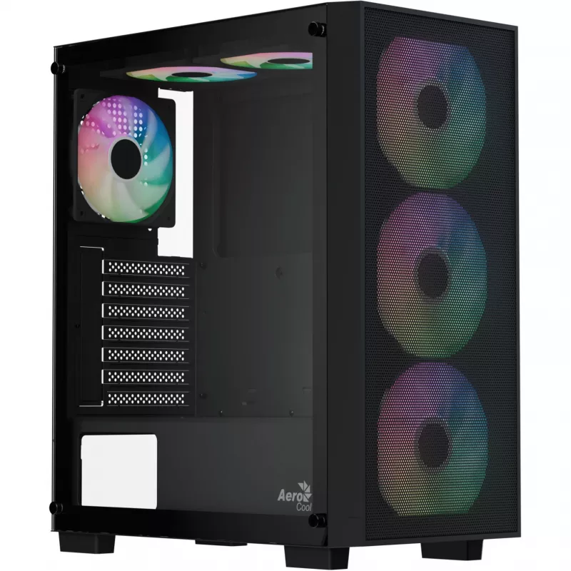 Aerocool B509A Flow-G-BK-v1 Mid Tower PC Case su 650W maitinimo šaltiniu, grūdintu stiklu, juoda