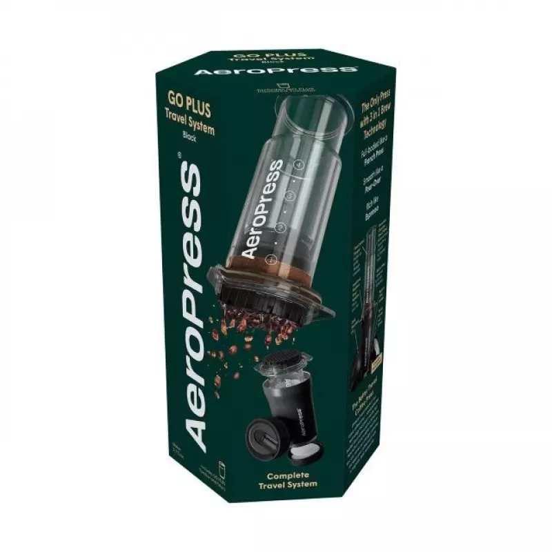 AeroPress Go Plus kelioninė kavos presė su termo puodeliu - juoda