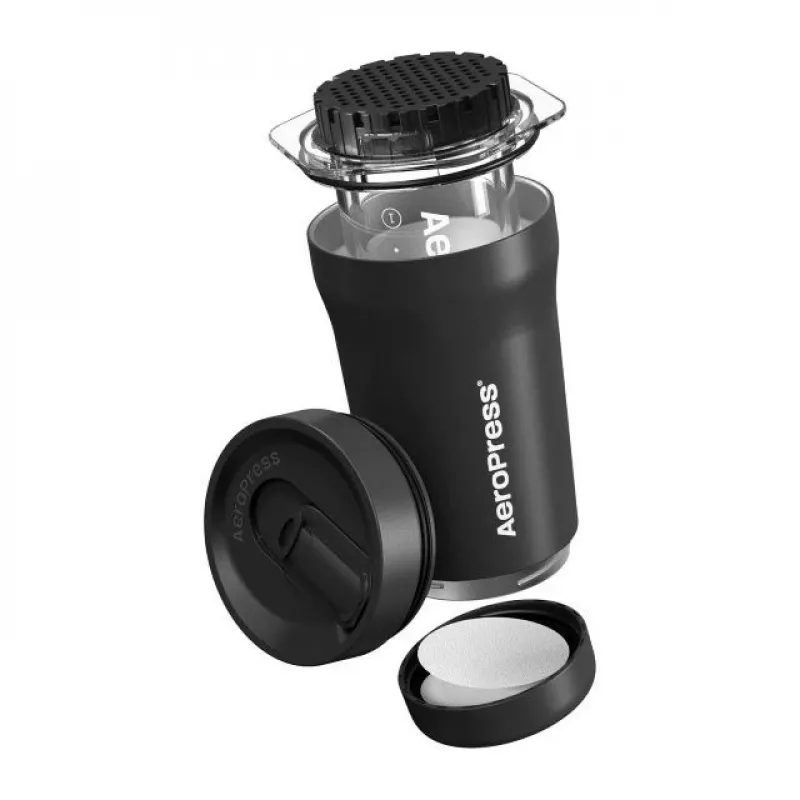 AeroPress Go Plus kelioninė kavos presė su termo puodeliu - juoda