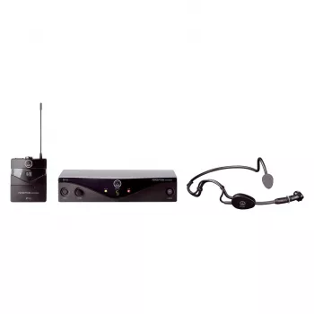 AKG WMS45 Sports Set belaidė mikrofonų sistema su C544 L ausine, UHF BD U2 juosta (614-630 MHz), siųstuvu, stacionariu imtuvu, 30 m veikimo nuotolis