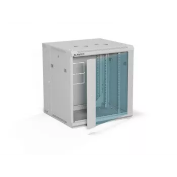 ALANTEC 19 inch Wall-Mounted Cabinet 12U 600x600mm, Double-Section, Single Glass Door, Full Removable Side Panels with Lock, 4 Mounting Rails, Grey, Flat Pack