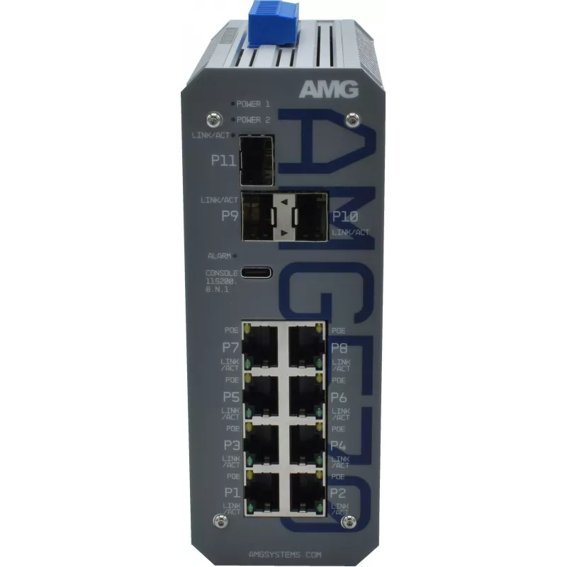 AMG pramoninis valdomas tinklo jungiklis, 8x 10/100 Mbps, DIN bėgelis, su atsarginiu maitinimu