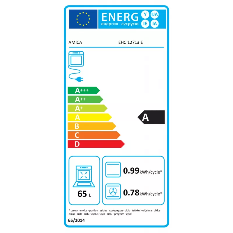 Amica EHC12713E įmontuojamas komplektas su keramine kaitlente, 65 l, 8 funkcijos, energijos klasė A, nerūdijantis plienas