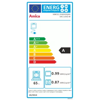 Amica SHC11542W Laisvai pastatoma elektrinė viryklė 50 cm su stiklo keramikos kaitlente, 65 L orkaite, 9 funkcijomis - balta