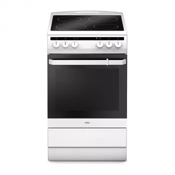 Amica SHC11542W Laisvai pastatoma elektrinė viryklė 50 cm su stiklo keramikos kaitlente, 65 L orkaite, 9 funkcijomis - balta