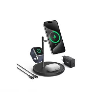 Anker MagGo B25M3312 Qi2 įkrovimo stotelė 3 viename, 15 W telefonui, juoda